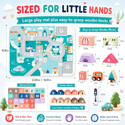 Vista 3 de Juego de bloques de construcción de madera, apilador de construcción de ciudad, juguetes educativos de aprendizaje preescolar, juguetes para niños