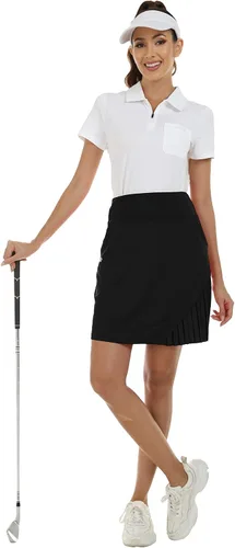 Vista 9 de MoFiz Faldas de tenis de golf para mujer, UPF 50+, ligeras, de cintura alta, longitud hasta la rodilla, atléticas, casuales, de verano, 4 bolsillos