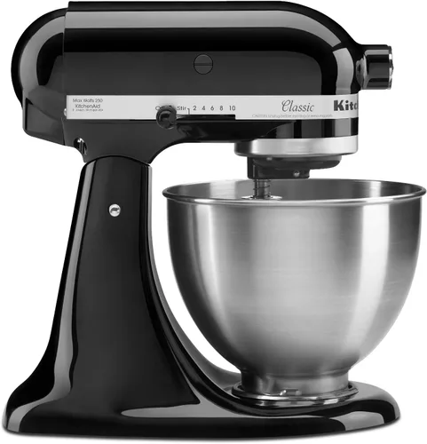 Vista 3 de KitchenAid Classic Series K45SS - Batidora de pie inclinable de 4.5 cuartos de galón, negro ónix y batidora de mano de 5 velocidades ultra potentes