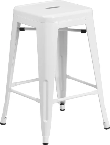 Vista 42 de Taburete de 24 pulgadas de alto para interior y exterior con asiento cuadrado., Metal, Negro