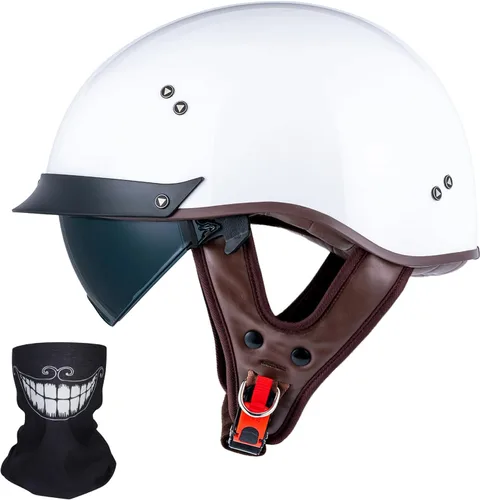 Vista 25 de VCOROS - Medio casco para motocicleta F07 de cara abierta, aprobado por DOT VCOROS Medio casco de motocicleta F07 de cara abierta aprobado por DOT