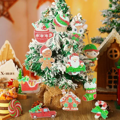 Vista 2 de 12 piezas de llavero de pintura de diamantes de Navidad 5D DIY Kit de pintura de diamante colgante de Navidad kits de arte de diamantes arte