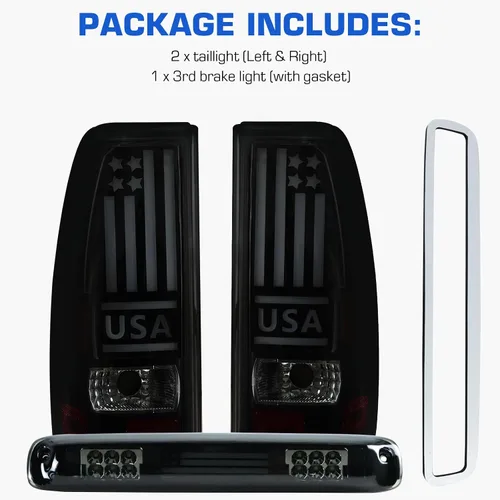 Vista 2 de Luz trasera LED + 3ª luz de freno para Chevy Silverado 1500 2500 HD 1999-2002, apta para GMC Sierra 1500 2500 HD 1999-2003 Fleetside Bedtype