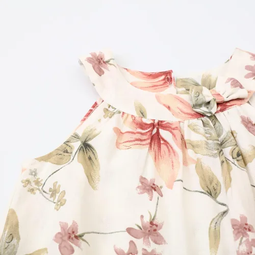 Vista 4 de Vestido hawaiano de verano para niñas, floral, cuello halter, hombros descubiertos, sin mangas, vestido de playa de 1 a 12 años