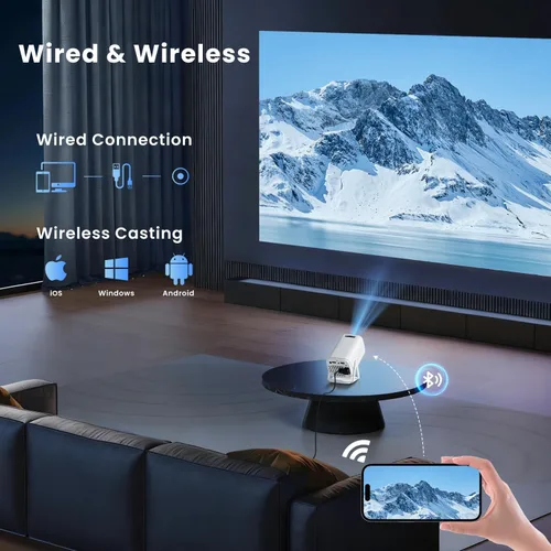 Vista 6 de Mini proyector con WiFi y Bluetooth, soporte 4K proyector de películas portátil para exteriores con sistema Android y aplicaciones integradas