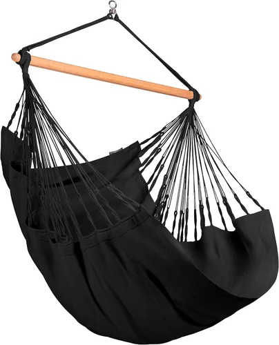 Vista 33 de LA SIESTA® - Silla Hamaca Grande y Cómoda de Algodón Habana & CasaMount - Silla Colgante con Kit de Suspensión para Paredes, Techos y Vigas Café