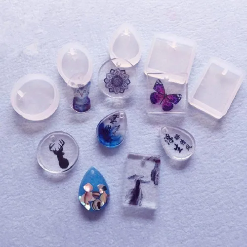 Vista 5 de Qtopun - Moldes de resina para llavero, forma de gota de agua, redondo, rectangular, ovalado, cuadrado, 10 piezas de joyería de silicona epoxi