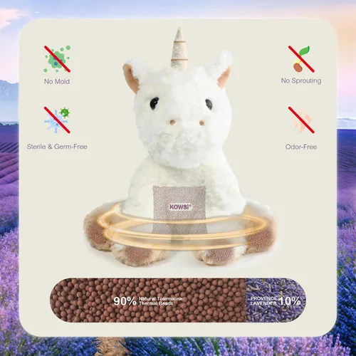 Vista 5 de KOWSI® AI ChatGPT - Peluche interactivo de unicornio parlante, 1.4 libras, calentable para microondas con almohadilla térmica de turmalina lavanda
