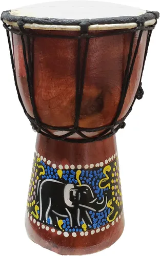 Vista 11 de Djembe decorativo de novedad de 6" de alto x 4" de ancho en la parte superior (Abstracto, 15.2 cm)