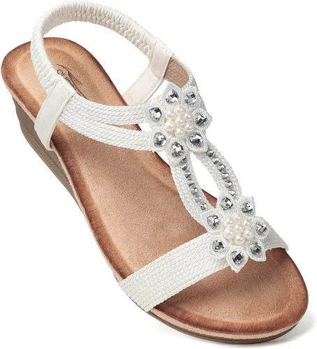 Vista 13 de SHIBEVER Womens Wedge Sandals Dressy: Comfortable Low Heels Sandals Summer 2702-negro
