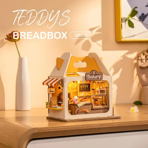 Vista 2 de kit de construcción de mini casa de oso de peluche en miniatura de bricolaje, caja de pan, decoración de estantería de estilo de vida Miniverse
