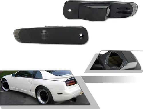 Vista 11 de Lente Roja Luz Marcadora Lateral del Parachoques Trasero Conjunto de Carcasa de Lámpara del Guardabarros Compatible con Nissan 300ZX Z32 1990 1991