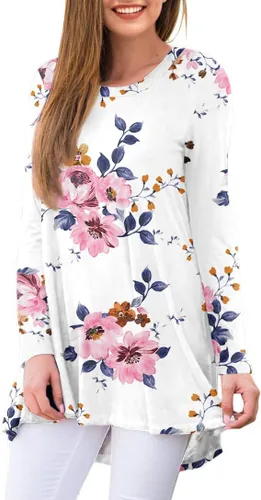 Vista 36 de AWULIFFAN Blusa tipo túnica holgada de manga larga con cuello redondo para mujer