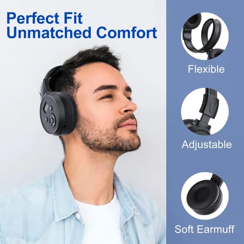 Vista 4 de Auriculares de radio FM personales portátiles con la mejor recepción, auriculares FM plegables receptor de radio para reuniones, trabajos diarios