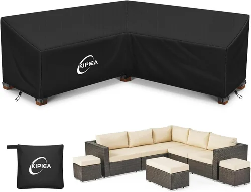 Vista 13 de Kipiea Funda para Sofá Seccional en Forma de L para Patio, Tela Oxford Resistente 420D, Funda Seccional para Exteriores con 6 Hebillas a Prueba