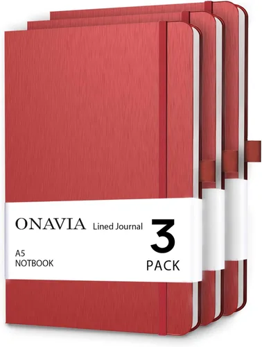 Vista 17 de ONAVIA Cuaderno rayado A5, cuaderno de notas con rayas universitarias de 7mm, diario para escribir, trabajo, escuela, viajes y toma de notas, tapa