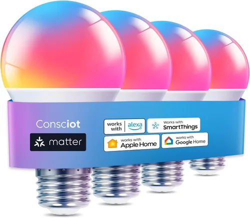 Vista 10 de Consciot Bombillas inteligentes con control remoto, bombilla LED que funciona con Alexa y Google Home, bombilla que cambia de color, bombillas A19