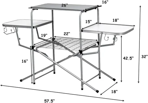 Vista 3 de GYMAX Mesa de campamento plegable de aluminio, mesa de parrilla al aire libre con mesa auxiliar, ganchos y bolsa de transporte, mesa de picnic