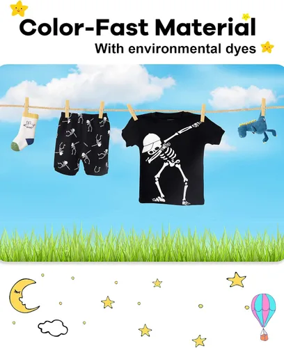 Vista 8 de DAUGHTER QUEEN Pijama para niños de 4 piezas, conjunto corto 100% algodón, talla 18 meses - 12 años