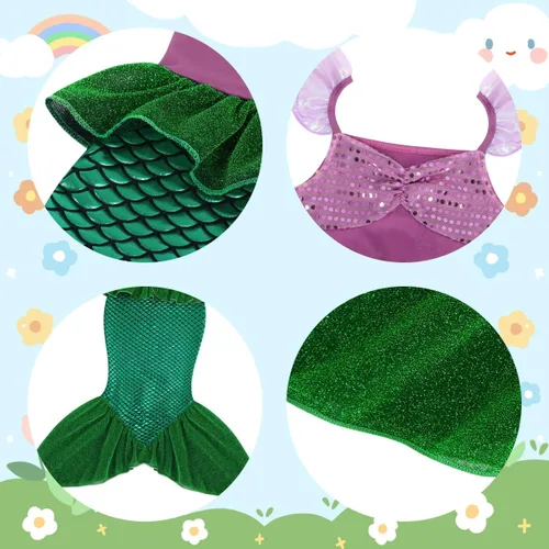 Vista 5 de Eledobby Ariel Dress for Girls Little Mermaid Costume Kids Halloween Outfits Princess Mermaids Skirt Birthday Party Dress Up