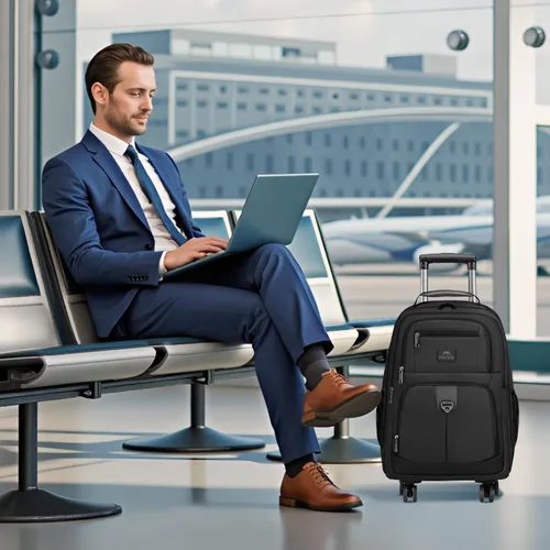 Vista 8 de MATEIN - Mochila rodante con 4 ruedas, mochila de viaje con ruedas para laptop de 17 pulgadas para mujeres y hombres, bolsa de negocios grande