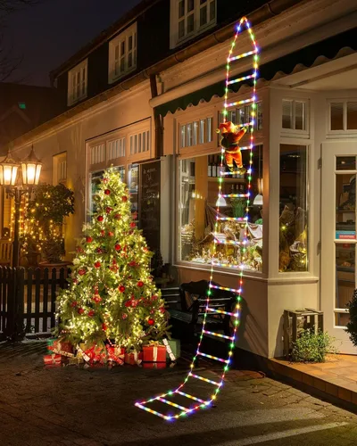 Vista 13 de Luces LED de escalera para decoraciones navideñas de 10 pies con Papá Noel
