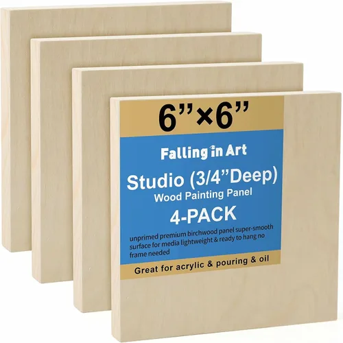 Vista 8 de Falling in Art Kit de paneles de madera de abedul sin terminar para pintura, lienzo de madera, paquete de 4 unidades de 4 x 4 pulgadas de estudio