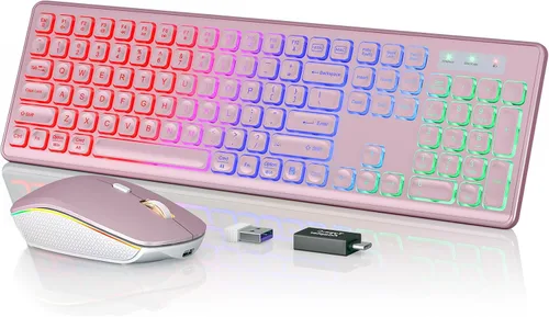 Vista 16 de Wireless Keyboard and Mouse Combo, RGB Backlit, Rechargeable & Light Up Letters, Full-Size, Soft Typing, Sleep Mode, 2.4GHz Quiet Keyboard Set for