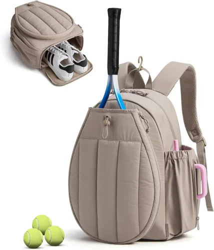 Vista 10 de BAGSMART Bolsa de gimnasio de tenis para mujer, mochila acolchada para Beige