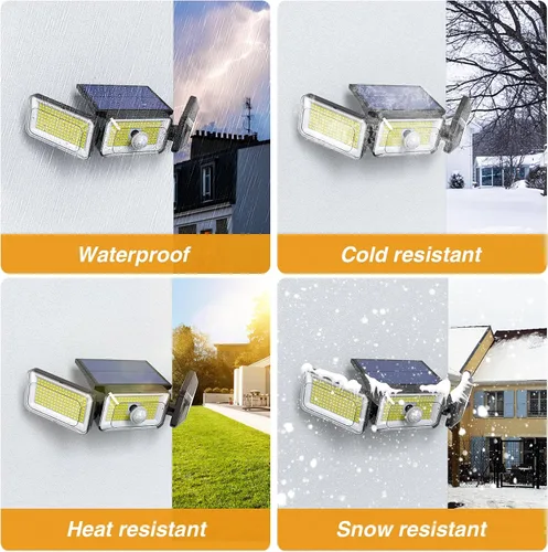 Vista 4 de Luces solares mejoradas para exteriores, 3 modos, 368 LED, luces solares de seguridad inalámbricas, IP65, impermeables, con sensor de movimiento