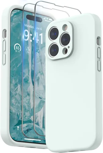 Vista 24 de SURPHY Funda diseñada para iPhone 14 Pro con protector de pantalla, (protección de cámara y forro de microfibra suave), funda de silicona líquida