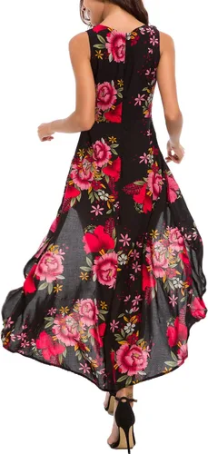 Vista 5 de Kormei Vestido sin mangas para mujer, cuello redondo, diseño floral, rayón, con corte frontal