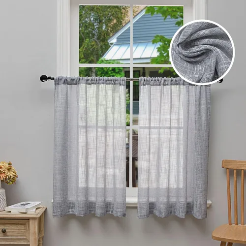 Vista 7 de Beda Home - Paneles de cortina texturizados de lino para cocina, sala de estar; paneles cortos rústicos filtrantes de luz para ventanas pequeñas