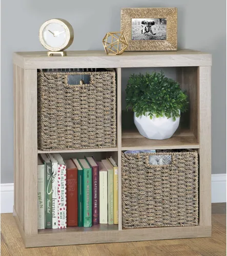 Vista 3 de mDesign Seagrass - Organizador de cestas tejidas con asas, almacenamiento para dormitorio, oficina, sala de estar, baño, perfecto