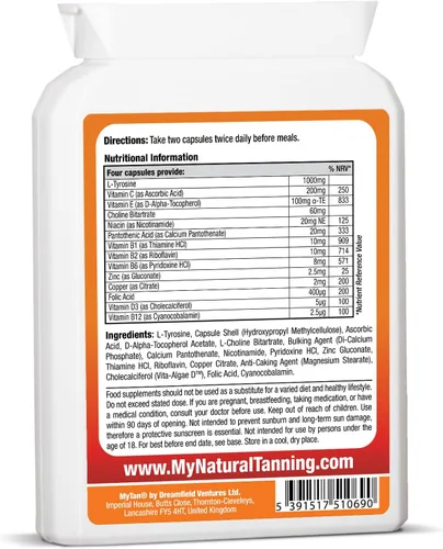 Vista 2 de Boost Tan Píldoras bronceadas 100 cápsulas Acelerador de bronceado Suplemento de bronceado natural Tirosina, multivitamínico de cobre