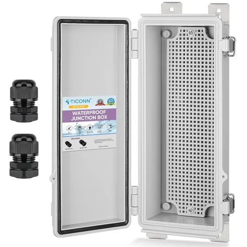 Vista 17 de TICONN - Caja de conexiones eléctricas impermeable IP67 con carcasa de plástico ABS con tapa con bisagras con placa de montaje, soportes de pared