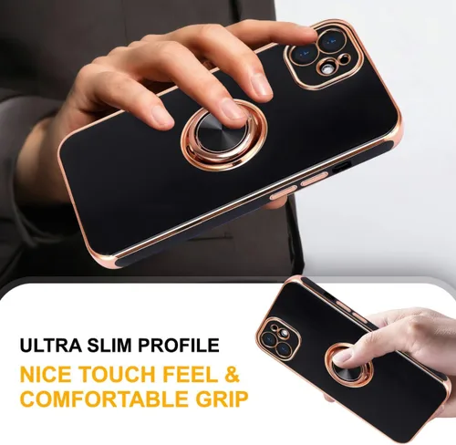 Vista 5 de Funda diseñada para iPhone 11, soporte de anillo giratorio de 360° integrado, soporte magnético de silicona suave, cubierta protectora ultra delgada