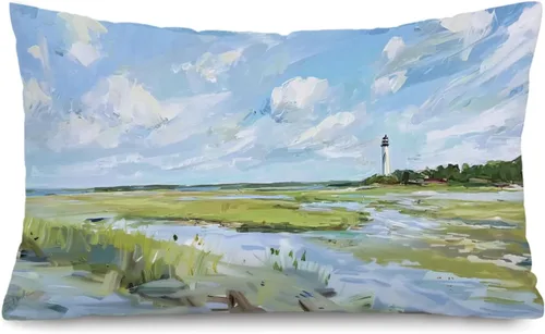 Vista 7 de Lacama Funda de almohada de playa costera rosa de 12 x 20 pulgadas Costa-sal Agua y atardeceres