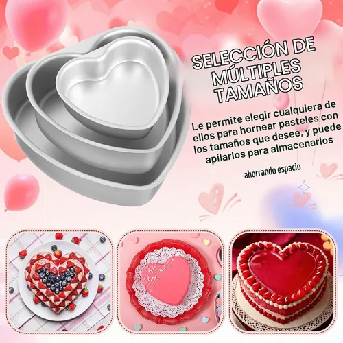 Vista 4 de Mifoci 3 moldes de aluminio con forma de corazón para tartas, molde para hornear en forma de corazón, para bricolaje, cocina, boda, fiesta