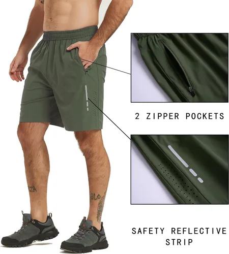 Vista 4 de Pantalones cortos deportivos de senderismo para hombre, de 7 pulgadas, de secado rápido, ligeros, para entrenamiento, correr, gimnasio, deportes
