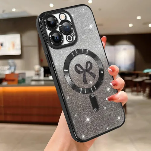 Vista 2 de Funda magnética para iPhone 15 Pro Max, [compatible con Magsafe] Bonita funda con lazo de cinta para mujeres y niñas, a prueba de golpes, funda