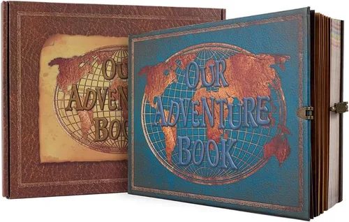 Vista 13 de Álbum de fotos scrapbook de tamaño grande de 12x12 pulgadas, 60 páginas, nuestro libro de aventuras con letras en relieve 3D retro, tapa dura