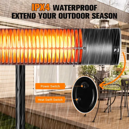Vista 6 de Calentador eléctrico para exteriores, calentadores infrarrojos de carbono de 1500 W con control remoto, calentador radiante montado en trípode con 3