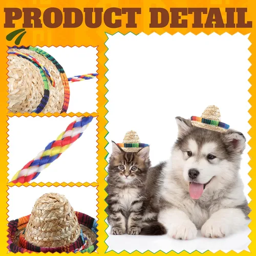 Vista 7 de Haysandy 18 piezas de mini sombrero, sombrero de paja para fiesta, sombrero mexicano, decoraciones de fiesta de carnaval para mascotas, niños