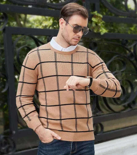Vista 23 de MAGNIVIT Suéteres de punto de diseño básico para hombre, de algodón, suave, cuello redondo, para otoño e invierno