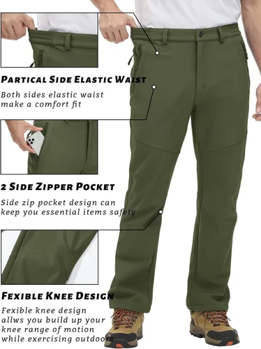 Vista 4 de TACVASEN Pantalones de nieve para hombre, resistentes al agua, pantalones de trabajo para senderismo, forro polar, forro polar, pantalones de esquí