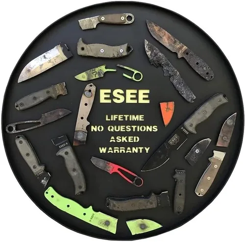 Vista 4 de ESEE -3 1095 acero al carbono, funda negra (hoja verde venom, verde neónnegro G-10 mango 3D)
