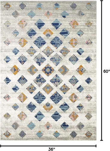 Vista 2 de Abani Southwestern - Alfombra rectangular de 3 x 5 pies, colección Porto - Alfombra decorativa con patrón de bloques beige y naranja