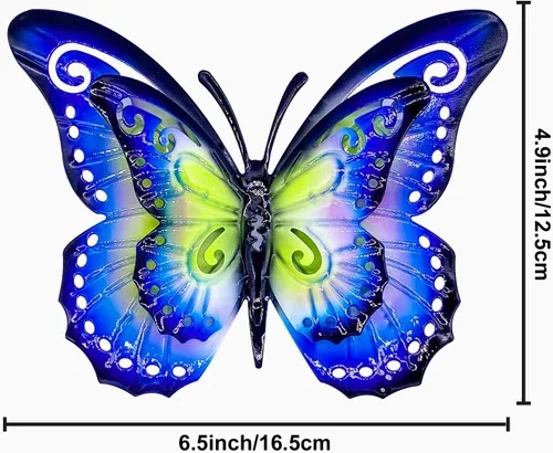 Vista 2 de Decoración de pared de mariposa de metal para exteriores, mariposas de alas dobles de 6.5 pulgadas, decoraciones colgantes para valla, jardín