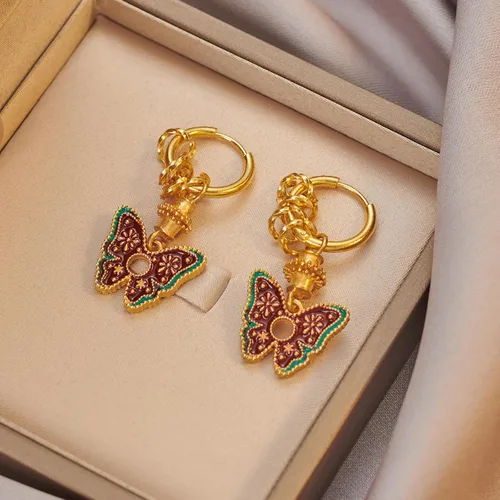 Vista 3 de Aretes de aceite vintage con diseño de gota y elegantes joyas de moda para mujer, cómodas e hipoalergénicas, hebillas de oreja